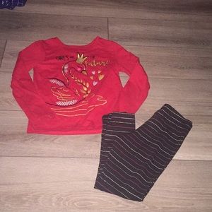 365 Kids 2pc outfit red swan shirt matching pants